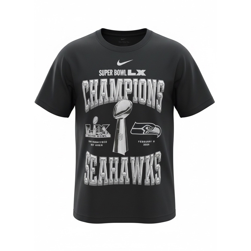 Nike Men Super Bowl LX Champions Seattle Seahawks T-Shirt Black NFL Trophy M
